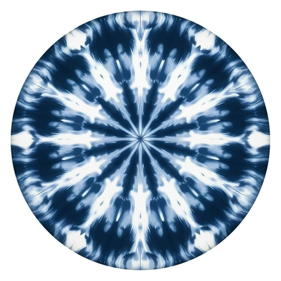 Blue Tie Dye Starburst Pattern Round Fitted Tablecloth with Elastic Edge,Dining Table Cover Waterproof,Outdoor Round Tablecloth for Camping,Dining,Indoor and Outdoor