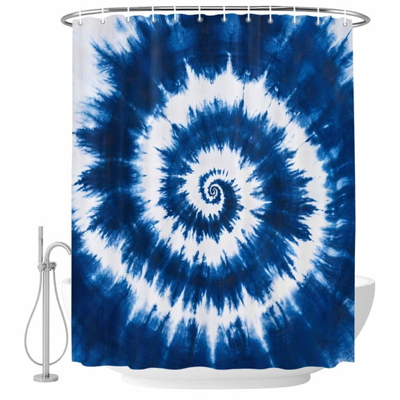 Blue Tie-dye Bathroom Shower Curtains with Hooks, Chinese Style Abstract Ethnic Waterproof Fabric Washable Shower Curtain for Home Hotel Bathtub Decor 60x72 Inch