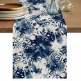 thumbnail image 1 of Blue Tie-dye Cotton Linen Table Runner for Dining Kitchen, Vintage Rustic Abstract Painting Art Wedding Outdoor Party Tablerunners Decoration, Dresser Scarf Coffee Tablecloth Runners 13x108 Inches, 1 of 9