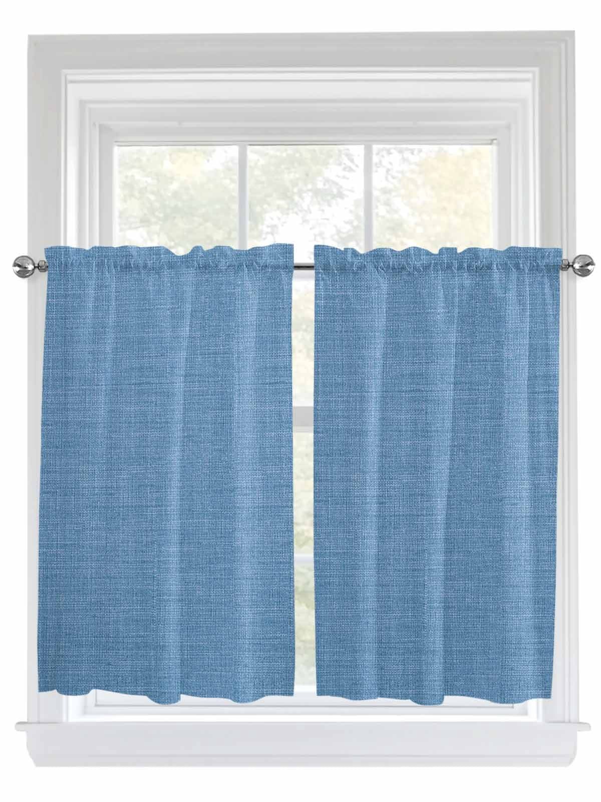 Blue Tier Curtains 45 Inches Long, Farmhouse Burlap Solid Blue Color Modern Linen Texture Window Treatment Curtain Drapes, Small Curtain Drapes for Bathroom Laundry Room, 27.5"x45", 2 Panels