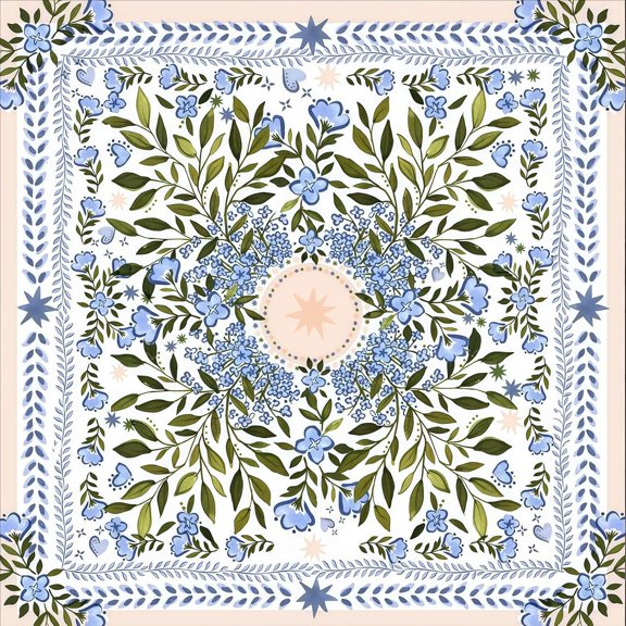 Blue Tiger Floral Mahjong Mat for Table, 31.5"x 31.5", Anti‑Slip Noise‑Reducing Chinoiserie American Mahjong Mat Game Table Cover, Shipped Rolled with Carry Bag (Pastel Blue‑Bell Floral Mahjong Mat)