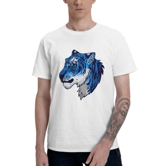 Blue Tiger Men's T-Shirt Cotton 100% Summer Tops Fashion Casual Blue Tiger Short Sleeves for Men Women Round Collar Top Tees