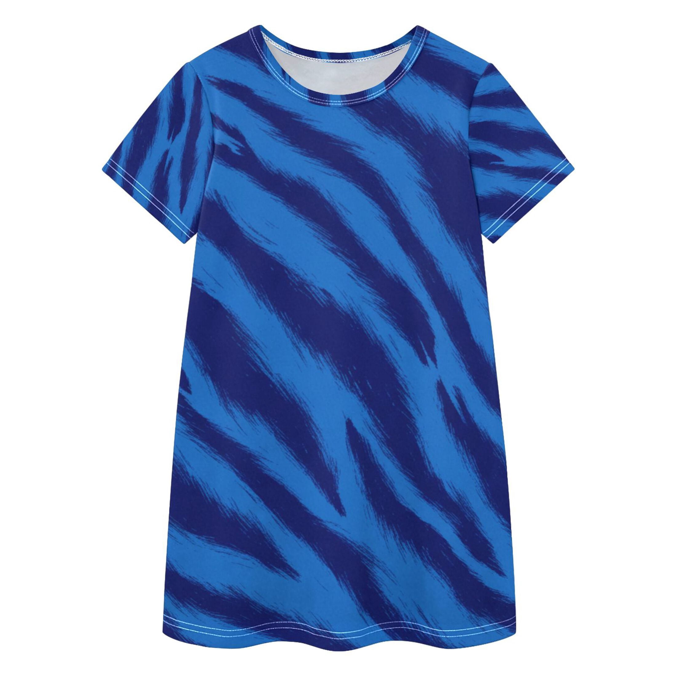 Blue Tiger Pattern Girls' Casual Dresses Short Sleeve Cotton Dress for ...