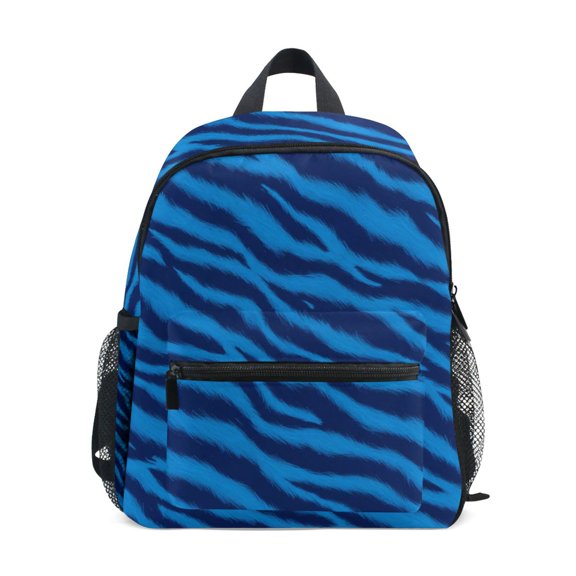 Blue Tiger Pattern Mini Backpack Cute Small Backpack with Chest Strap and Whistle Ages 3-8