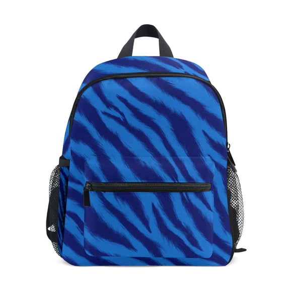 Blue Tiger Pattern Mini Backpack Cute Small Backpack with Chest Strap and Whistle Ages 3-8
