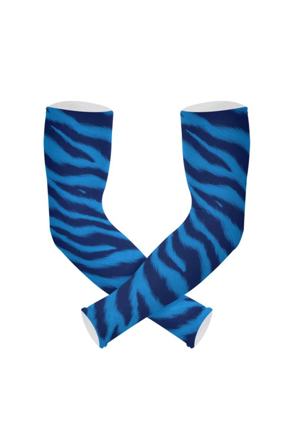 Blue Tiger Pattern UV Protection Cooling Arm Sleeves, Compression Sun Sleeves for Men Women Sports