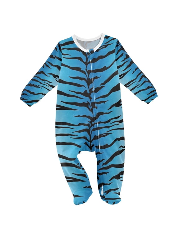Blue Tiger Print Baby Sleeper One-Piece Footies Newborn Roomper 12Months