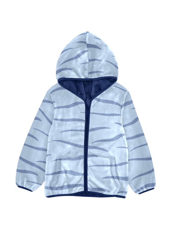 Blue Tigers Print Toddler Fleece Hooded Jacket Zip Warm Coat 3T