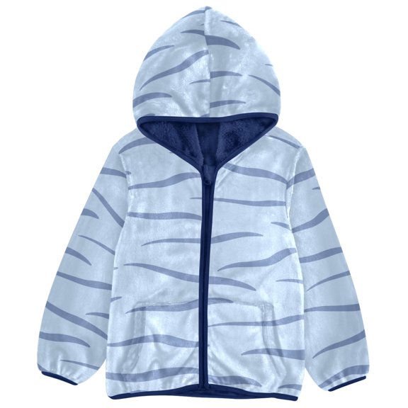Blue Tigers Print Toddler Fleece Hooded Jacket Zip Warm Coat 4T