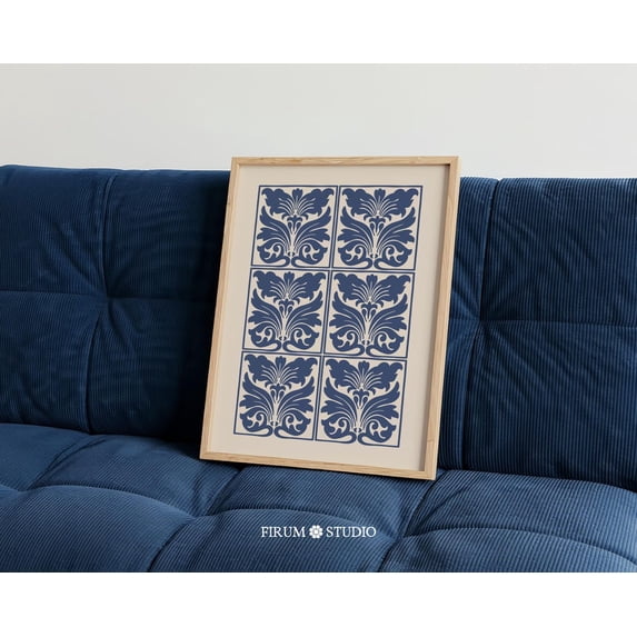 Blue Tile Botanical Classical Design Wall Art, Living Room And Gallery ...