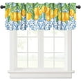 thumbnail image 1 of Blue Tile Lemon Valance, Vintage Watercolor Lemon Summer Tropic Fruit Italian Navy Blue Window Valances Treatments for Farmhouse Kitchen Living Dinning Room Café Décor 54x18inch, 1 of 6