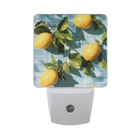 Blue Tile Lemons Sunshine LED Night Light with Smart Sensor Plug Into Wall Dusk to Dawn 2 packs