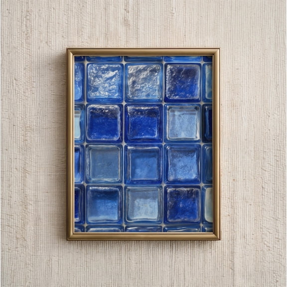 Blue Tile Wall Art Retro Sapphire Blocks Poster Unframed Paper Print