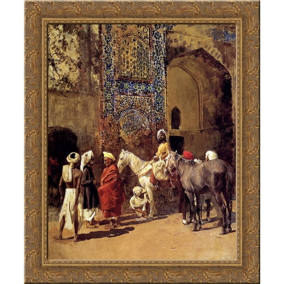 Blue Tiled Mosque At Delhi, India 24x20 Gold Ornate Wood Framed Canvas Art by Edwin Lord Weeks