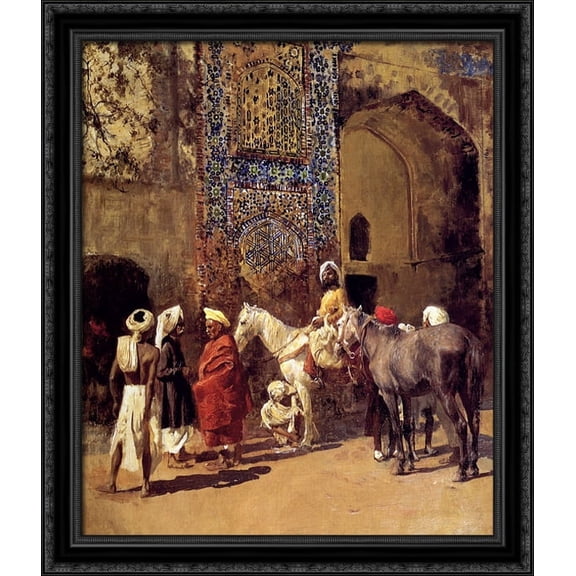 Blue'Tiled Mosque At Delhi, India 28x34 Large Black Ornate Wood Framed Canvas Art by Edwin Lord Weeks