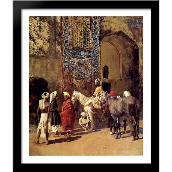 Blue'Tiled Mosque At Delhi, India 28x34 Large Black Wood Framed Print Art by Edwin Lord Weeks
