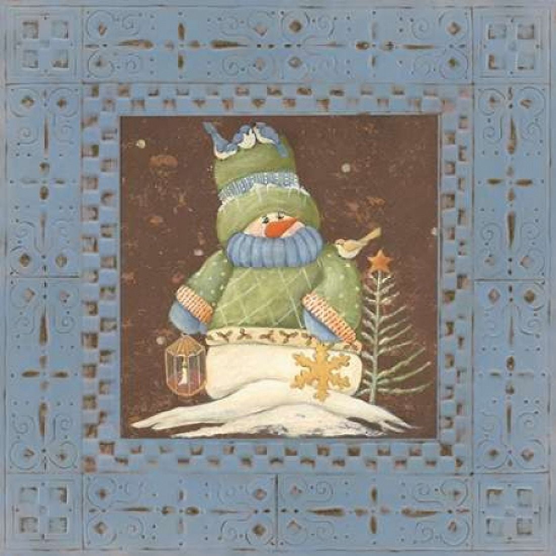 Blue Tin Snowman Canvas Art - Jo Moulton (24 x 24)