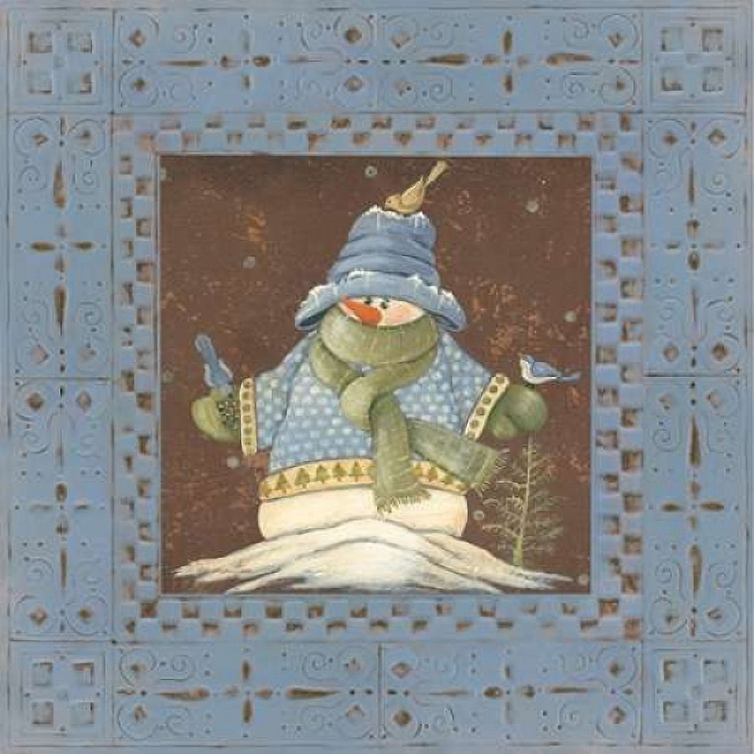 Blue Tin Snowman II Canvas Art - Jo Moulton (24 x 24)