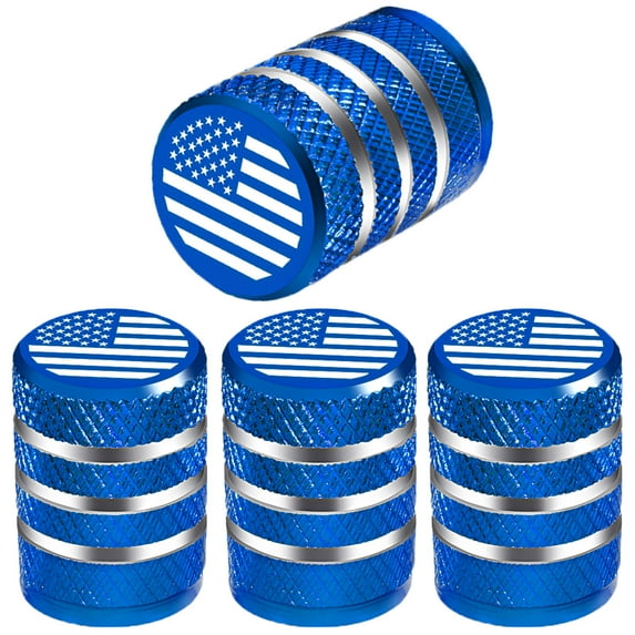 Blue Tire Valve Stem Covers with Plastic Insert Corrosion Resistant American Flag Valve Caps for Car Truck Bike (4 Pack)