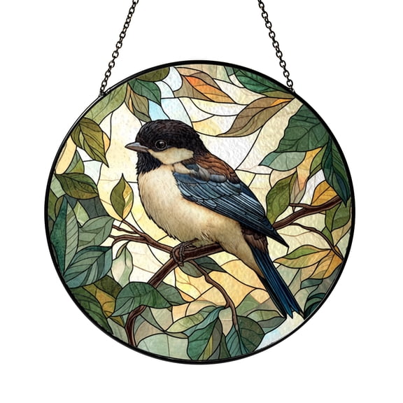 Blue Tit Bird on Tree Branch Stained Glass Suncatcher – Window Decor