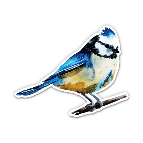Blue Tit Chickadee Beautiful Bird Painted - 5" Vinyl Sticker - For Car Laptop I-Pad - Waterproof Decal