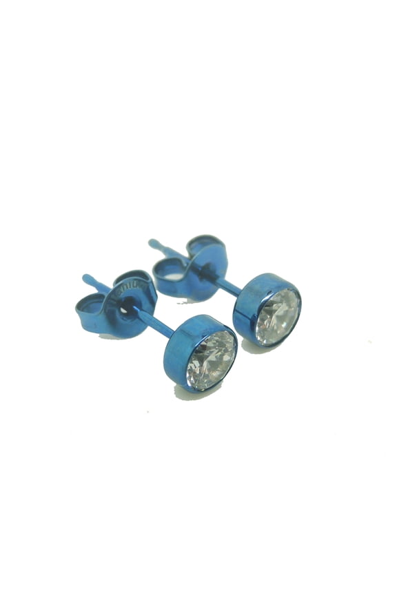 Blue Titanium Stud Earrings with 4 mm Swarovski Crystal -Hypoallergenic For Sensitive Ears -Hipoalergnico para odos sen