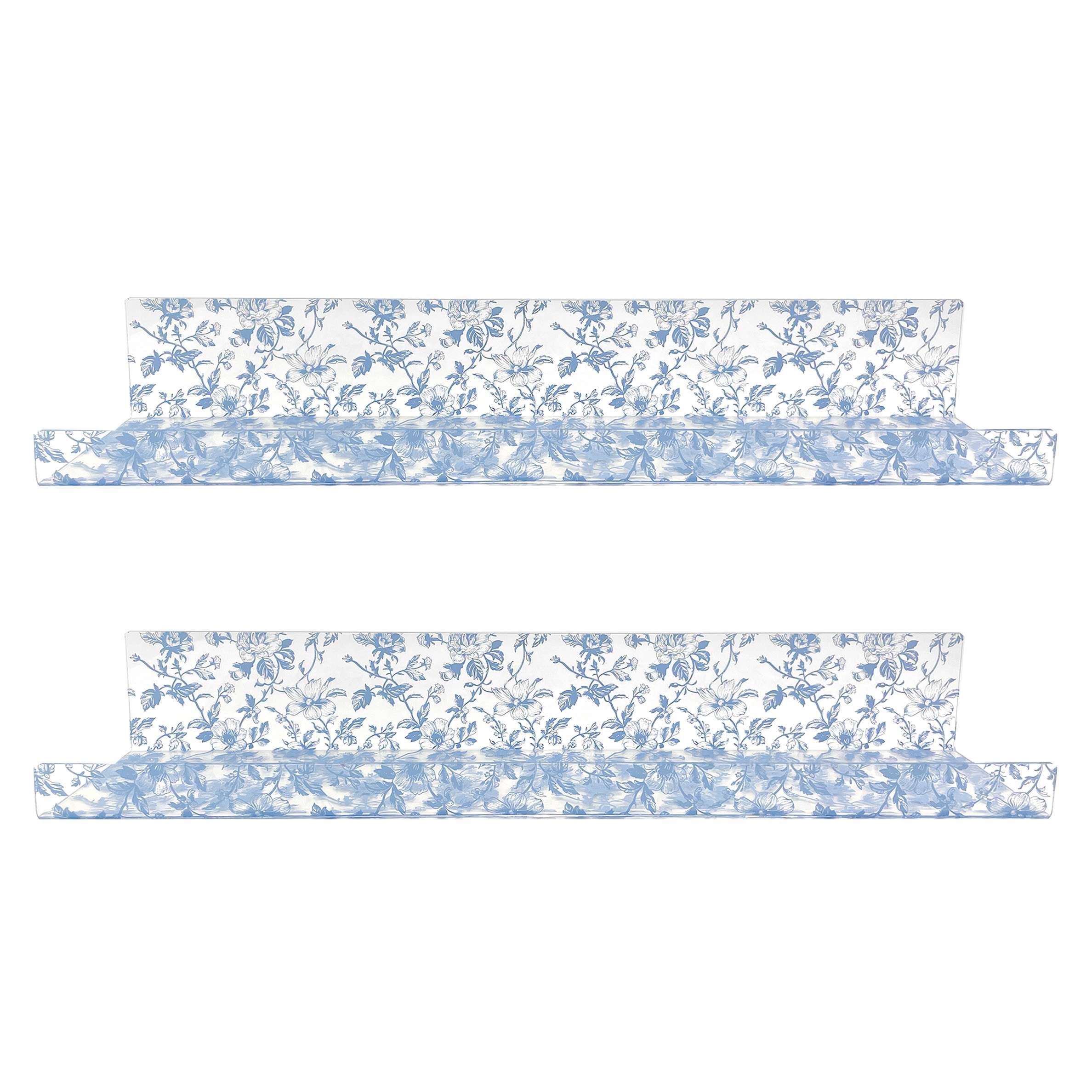 OneDesign Home Blue Toile 20" Acrylic Floating Wall Shelves, Set of 2