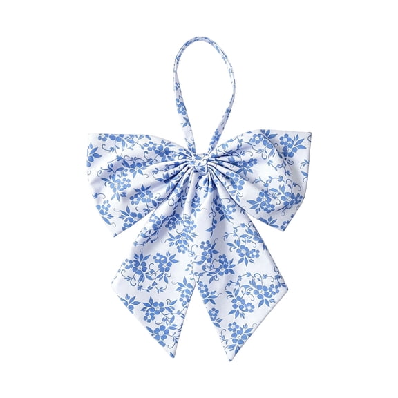 Blue Toile Chinoiserie Bow, 15.75" Blue Floral Print Bows Ornament for Wreath Mantel Wall Home Decor