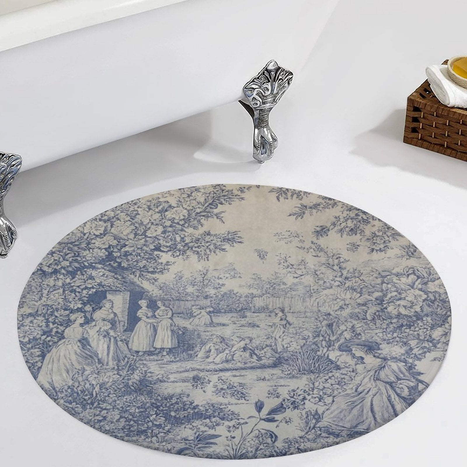 Blue Toile De Jouy-1 Area Round Carpet Living Room Bedroom Rugs Door ...