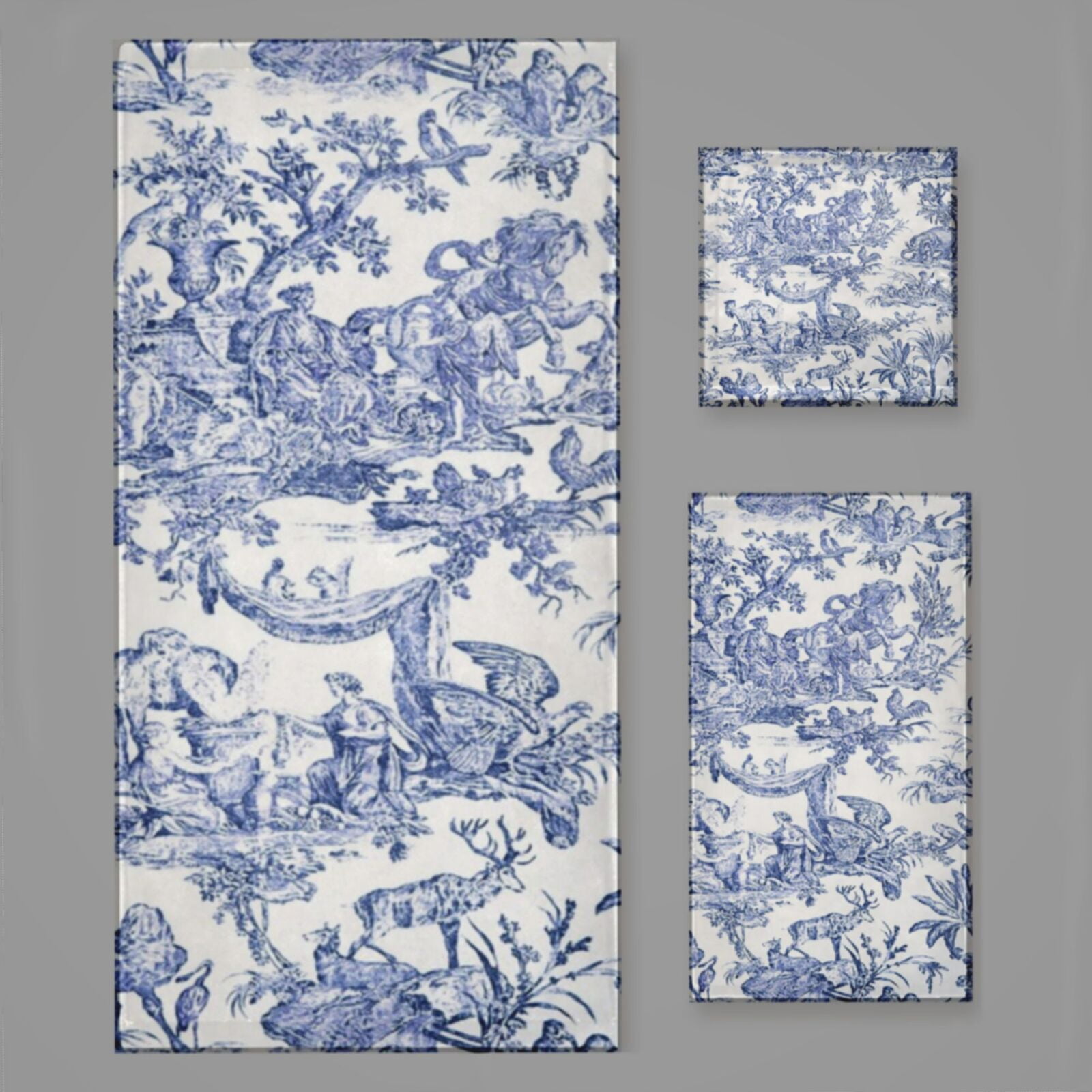 Blue Toile De Jouy Bath Towel Sets For Bathroom Hand Towels Fingertip Towels 3 Piece Soft Absorbent For Bathroom Kitchen Hotel Beach