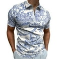 thumbnail image 1 of Blue Toile De Jouy Men Zipper T-shirt Summer Casual Short Sleeve T-shirt Top, 1 of 7