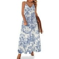thumbnail image 1 of Blue Toile De Jouy Sleeveless Suspender Dress Summer Fashion Casual Long Dress, 1 of 9