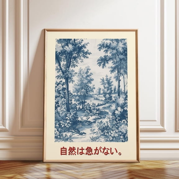 Blue Toile Landscape French Countryside Wall Decoration, Unframed Paper Poster 8x10in