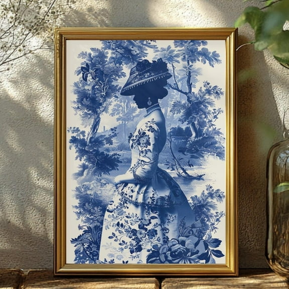 Blue Toile Poster Trendy Toile Art Work Elegant Wall Decor Classic Art Print Light Academia Illustration Nostalgic Gift For Literature Fans Wall Art, Modern Wall Decor, 8x12 UNFRAMED