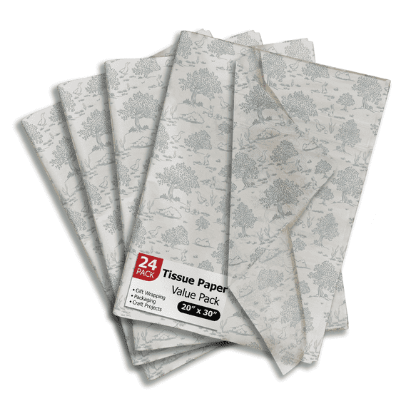Blue Toile Printed Tissue Paper for Gift Bags or Boxes and Wrapping - Bulk Decorative Art Tissue Paper for Packaging and Gifting | 24 Sheets 20" x 30"
