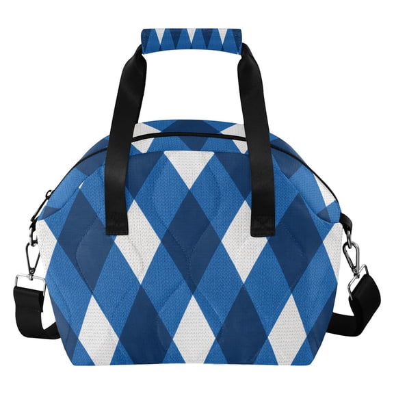 Blue Tone Argyle Pattern Plaids Insulated Lunch Bag Reusable Quilted Lunch Box Waterproof Leakproof Lunch Container