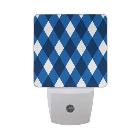 Blue Tone Argyle Pattern Plaids LED Night Light Sensor Lamp Plug-in Adjustable Brightness 2 Pack