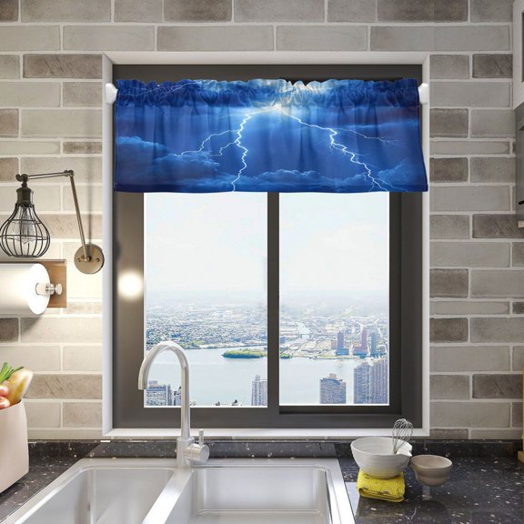 Blue Tone Lightning Curtain Valances Window Treatment Rod Pocket Drape Valance 54" X 18" for Kitchen Living Room Bedroom