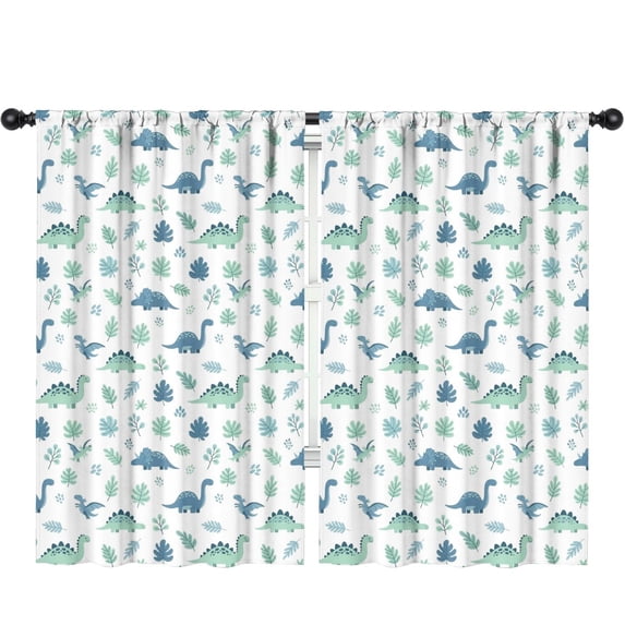 Blue Toned Dinosaur Pattern Insulated Teens Curtains Set Of 2, Bedroom Essentials, Toddler Room Decor 52"x84"
