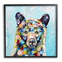 Blue Toned Modern Bear Animals & Insects Painting Black Framed Art Print Wall Art