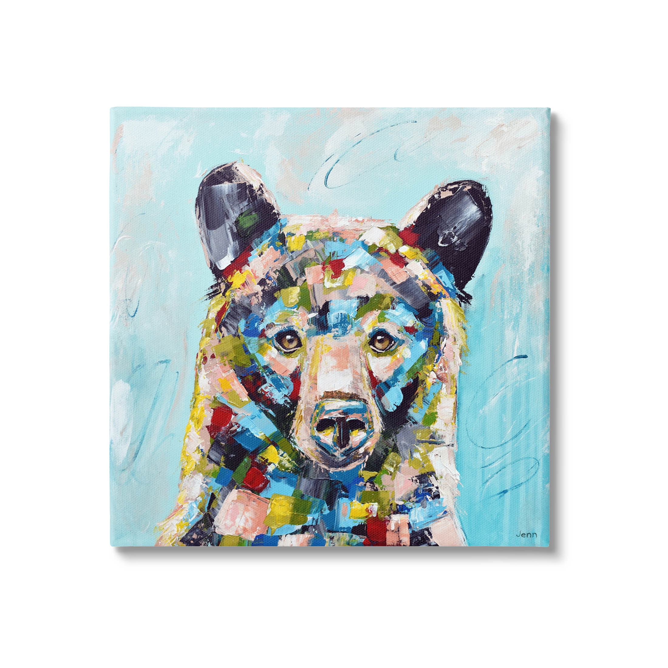Blue Toned Modern Bear Animals & Insects Painting Gallery Wrapped Canvas Print Wall Art