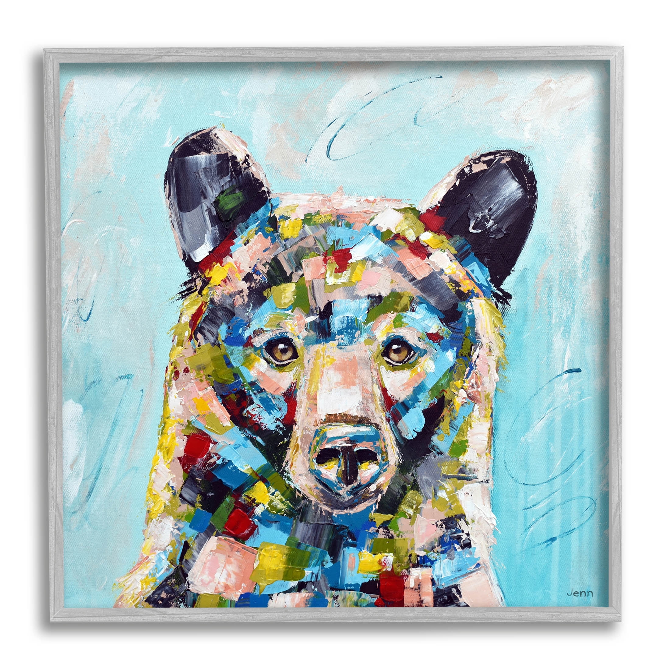 Blue Toned Modern Bear Animals & Insects Painting Gray Framed Art Print Wall Art