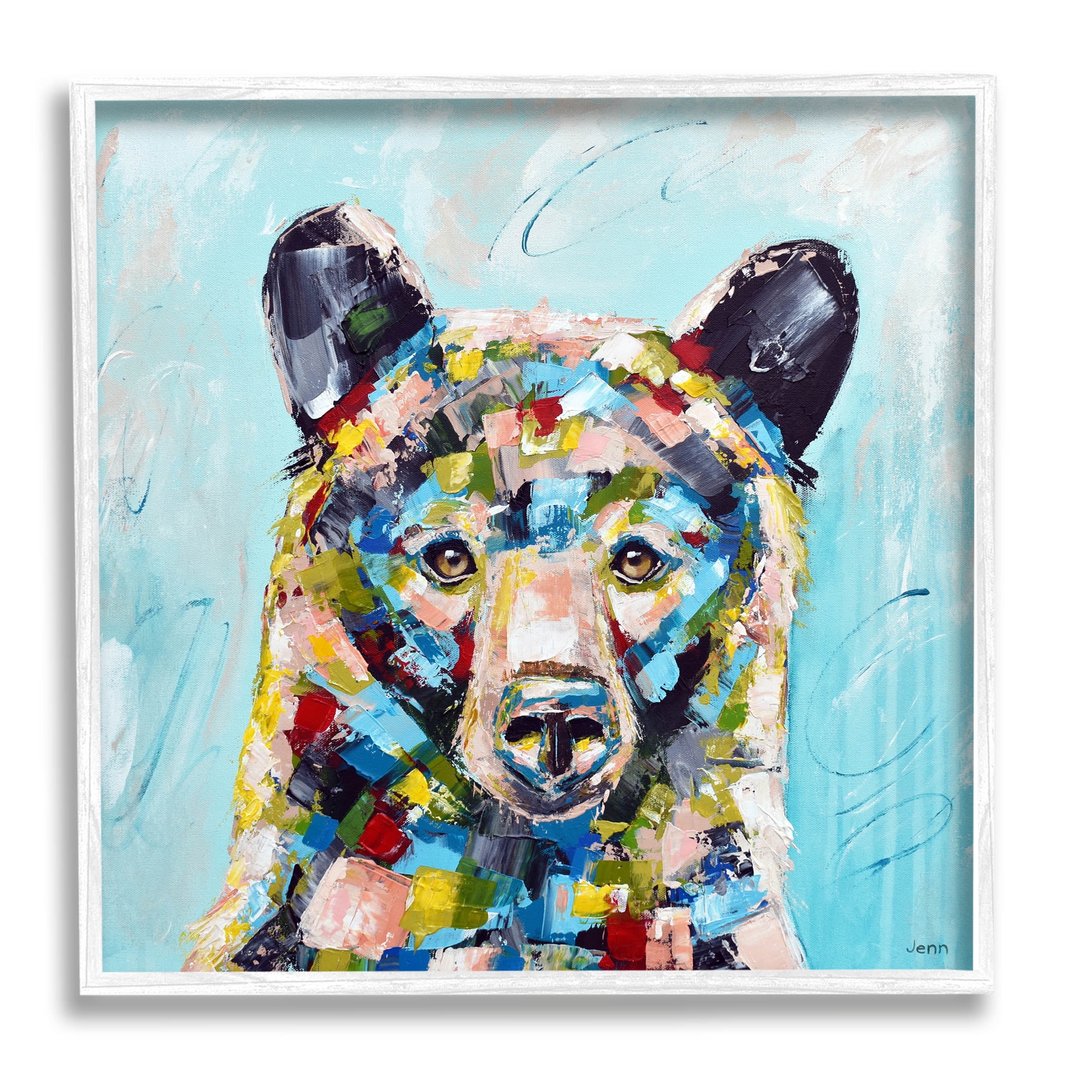 Blue Toned Modern Bear Animals & Insects Painting White Framed Art Print Wall Art