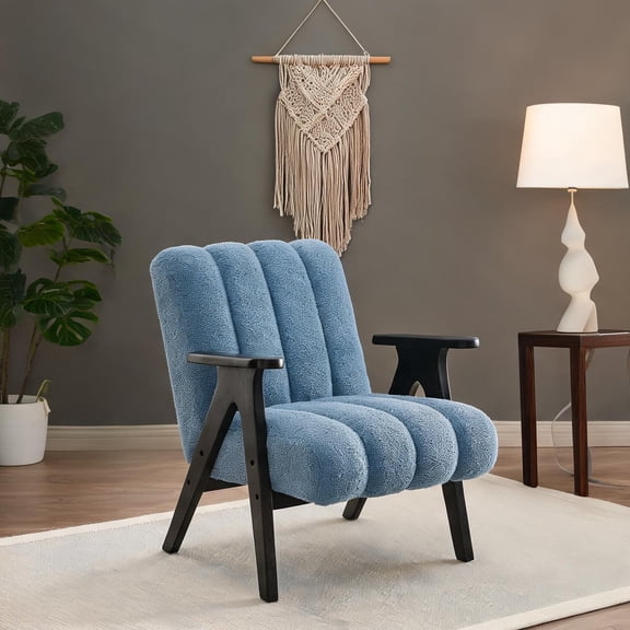 Blue-Toned Teddy Sherpa Accent Chair for Cozy Reading Nooks, Modern Style