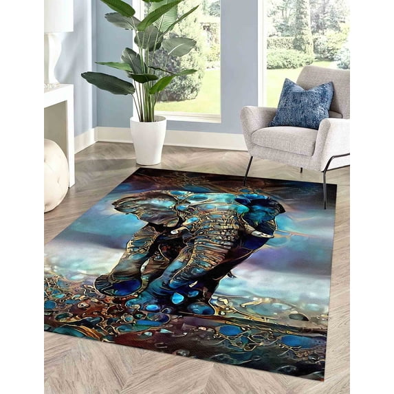 Blue Tones Rug, Elephant Rugs, Farmhouse Rugs, Corridor Rugs, Animal Rug, Abstract Elephant Rug, Office Decor Rugs, Easy to Clean Rug, 2.3'x3.3' - 70x110 cm