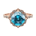 thumbnail image 1 of Blue Topaz 2.25 ctw Ring with Diamonds 14K Rose Gold Flower Leaves Halo, 1 of 7