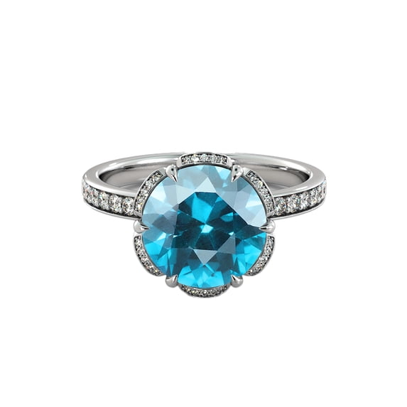 Blue Topaz 2.50 ctw Ring with Diamonds 14K White Gold Flower Vintage Halo