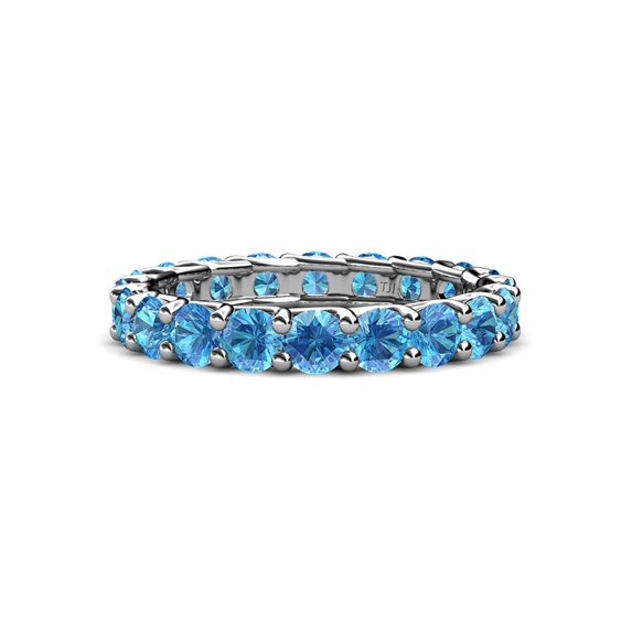 Blue Topaz 3.4mm Eternity Band 2.72 cttw to 3.36 cttw in 14K White Gold.size 4.5