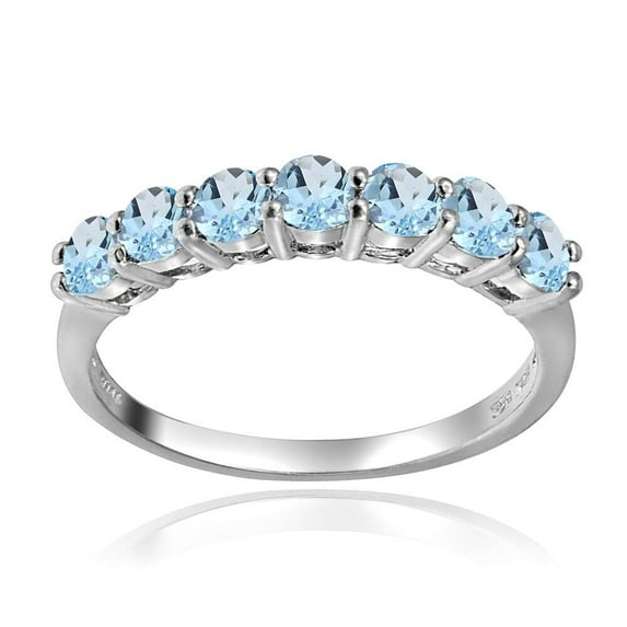 Blue Topaz 3mm Half Eternity Band Ring Anniversary Gift 925 Sterling Silver Gemstone Jewelry For Women Gift