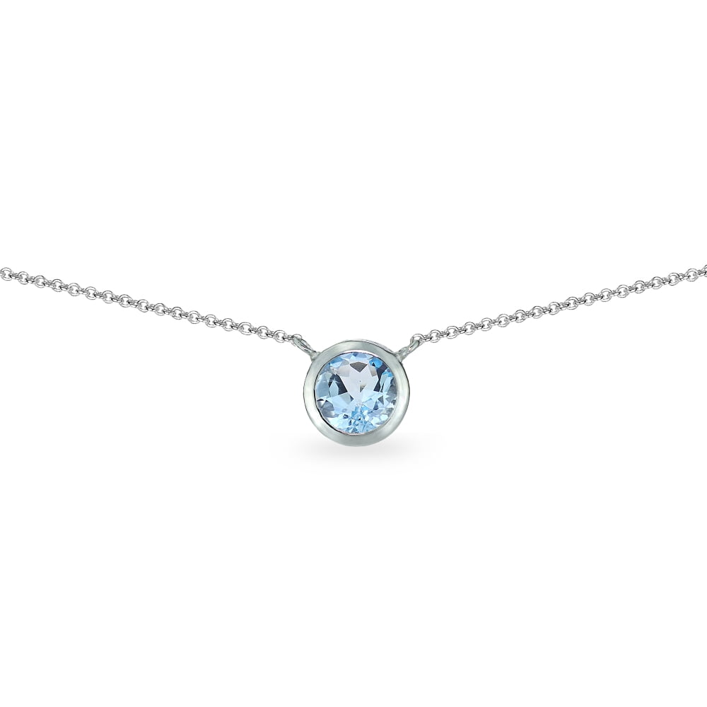 Blue Topaz 6mm Round Bezel-Set Dainty Sterling Silver Choker Necklace